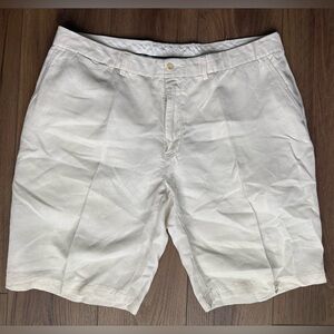 Polo Ralph Lauren Shorts Mens White Preston Fit Flat Front Linen Silk Cotton 38
